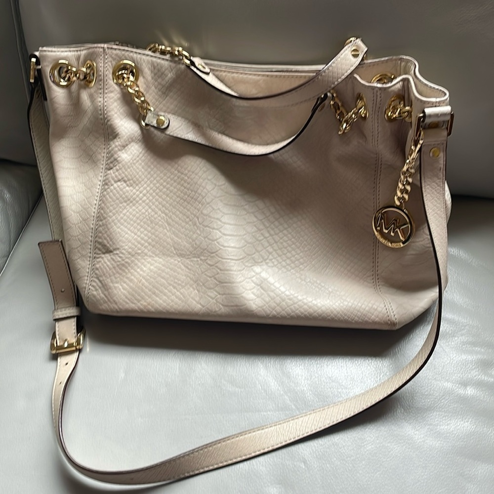 Michael Kors Jet Set chalk snake embossed leather handbag / shoulder bag